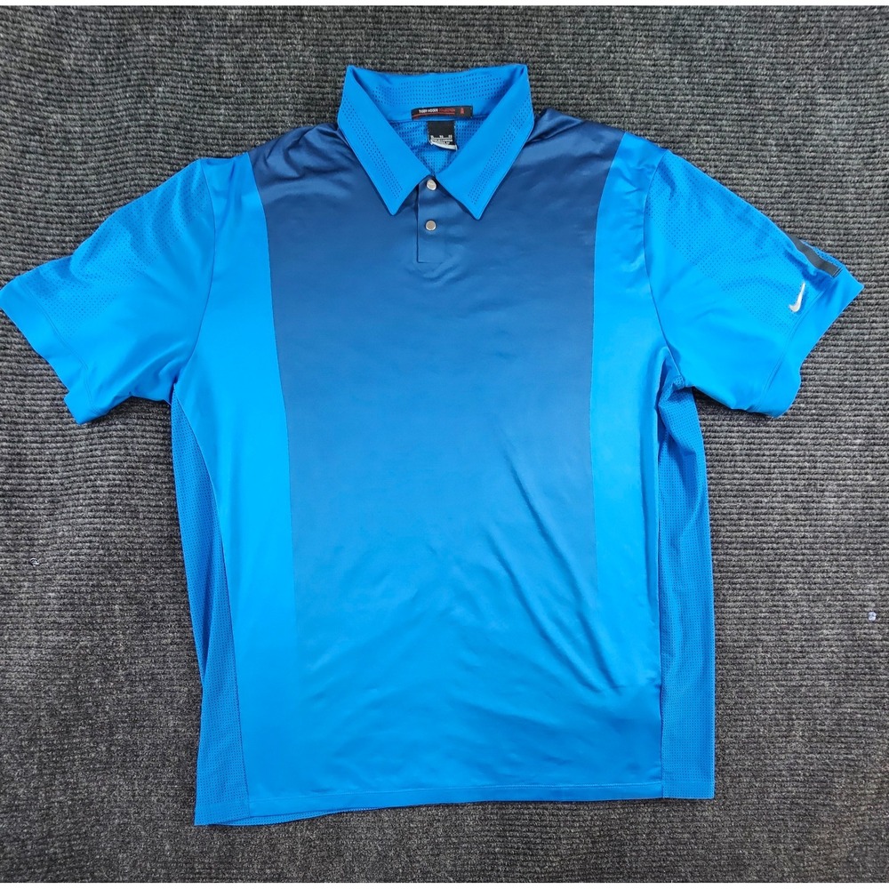 Nike Dri-Fit Tiger Woods Collection Golf Polo Shirt Mens XL Blue Swoosh TW Logo